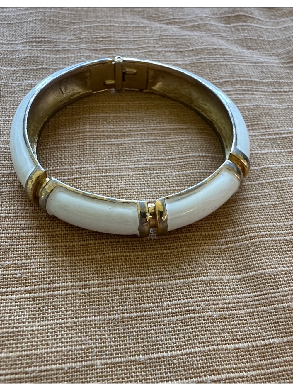 Vintage Crown TRIFARI Brushed Gold White Enamel Bracelet